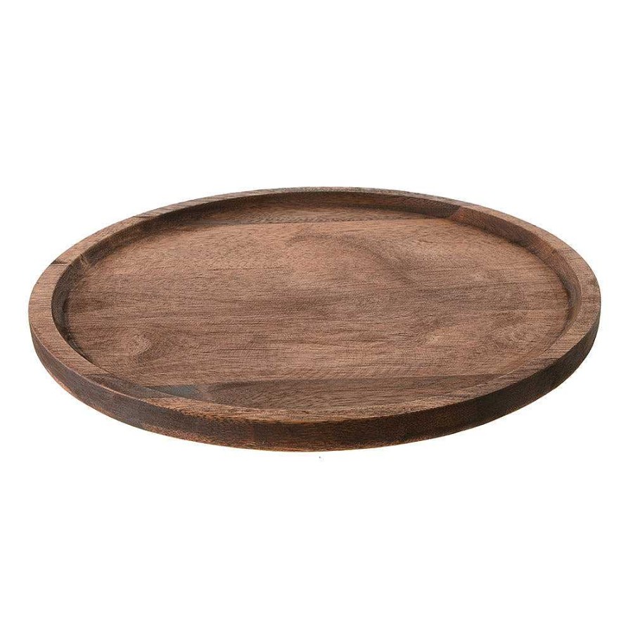 Wheel and Barrow Acacia Wood Tray Round 33Cm Dark Brown | Trays & Food Covers