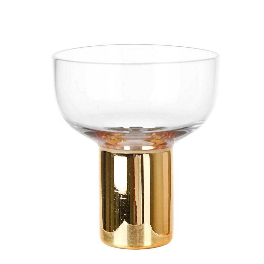 Wheel and Barrow Coupe Glass Heavy Base Gold 260Ml | Metallic Stem