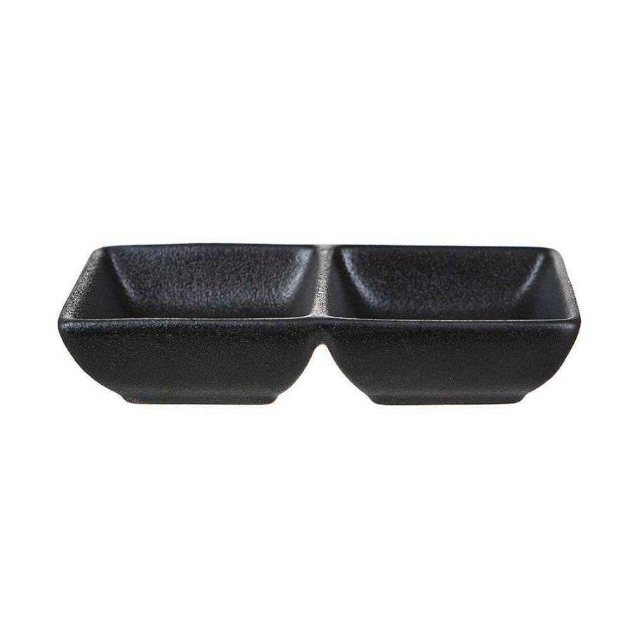 Wheel and Barrow Rectangle Dish With 2 Divisions 14Cm | Black Dinnerware