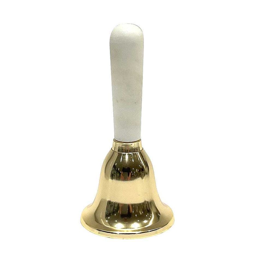 Wheel and Barrow Gold Bell With Marble Handle | Gold Barware