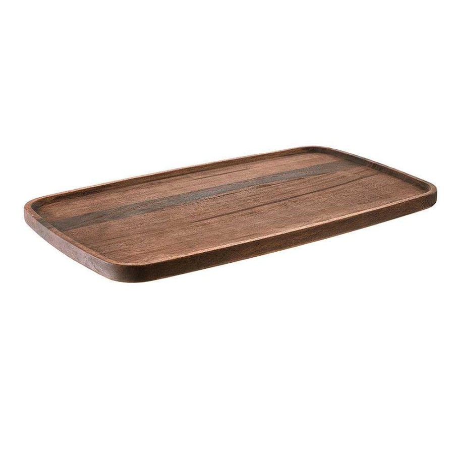 Wheel and Barrow Acacia Wood Tray Rectangle 58X34Cm Dark Brown | Trays