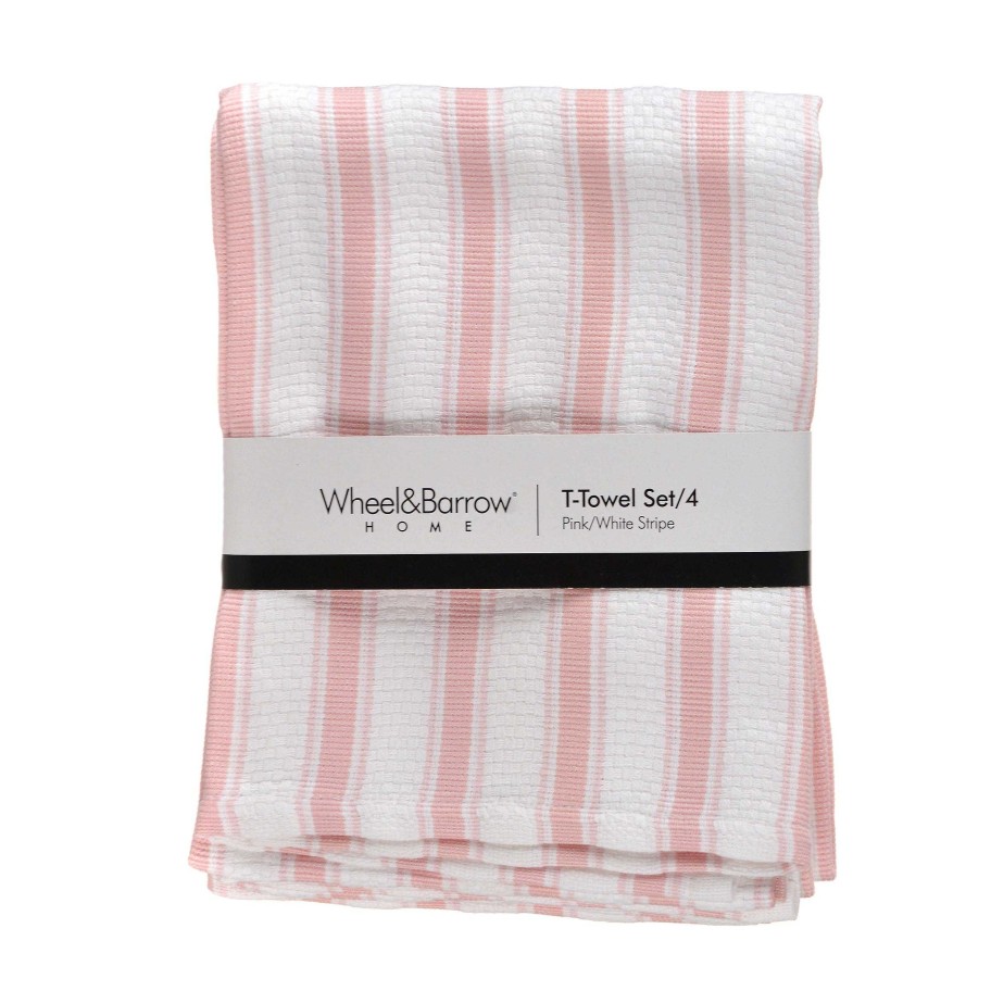 Wheel and Barrow Tea Towel Set/4 Pink & White Stripe | Tea Towels