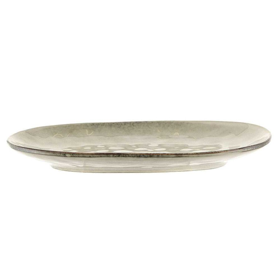 Wheel and Barrow Stoneware Platter Oval Olive Green 37X23Cm | Serving Platters