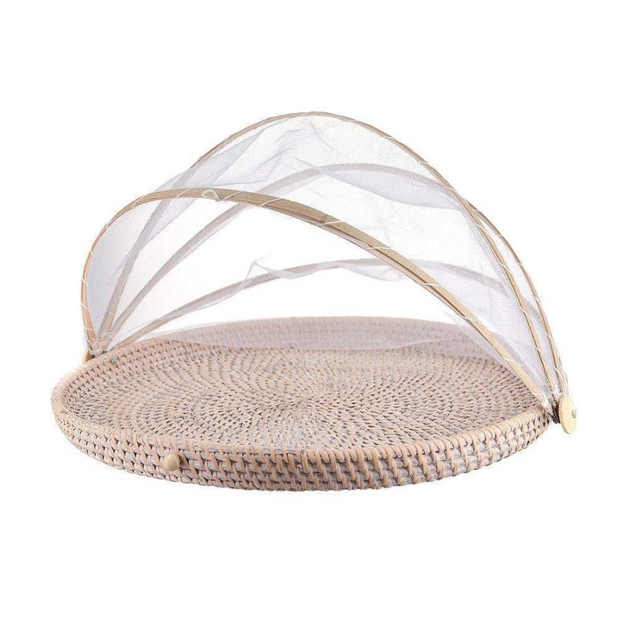 Wheel and Barrow Mesh Food Cover Rattan Base 45Cm | Blue Splash