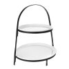 Wheel and Barrow Serving Stand Black 2 Tier Round With White Plates 33X28X35Cm | Cake Stands, Tiered Stands & Servers