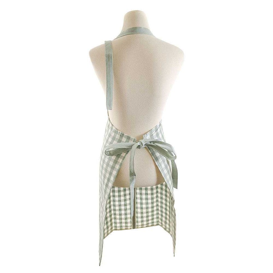 Wheel and Barrow Apron Green Gingham With Solid Pocket & Ties 70X90Cm | Aprons & Oven Mitts