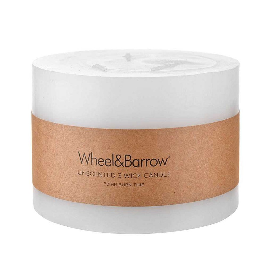 Wheel and Barrow Pillar Candle White 3 Wick 15X10Cm | Candles & Home Fragrance