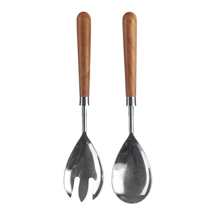 Wheel and Barrow Wood Salad Sever Set/2 With Silver Head | Sunrise Range