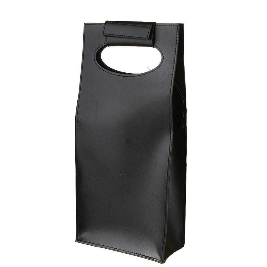 Wheel and Barrow Wine Carrier Leatherette For 2 Bottles Black With Handle | Wine & Cheese Tasting