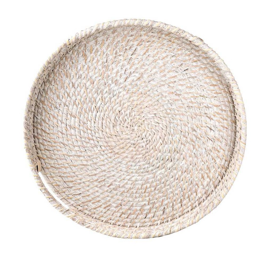 Wheel and Barrow Rattan Tray White Wash Medium 40X6Cm | Blue Splash