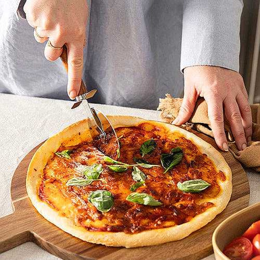 Wheel and Barrow Acacia Wood Pizza Set With Cutter 45Cm | Wooden Boards