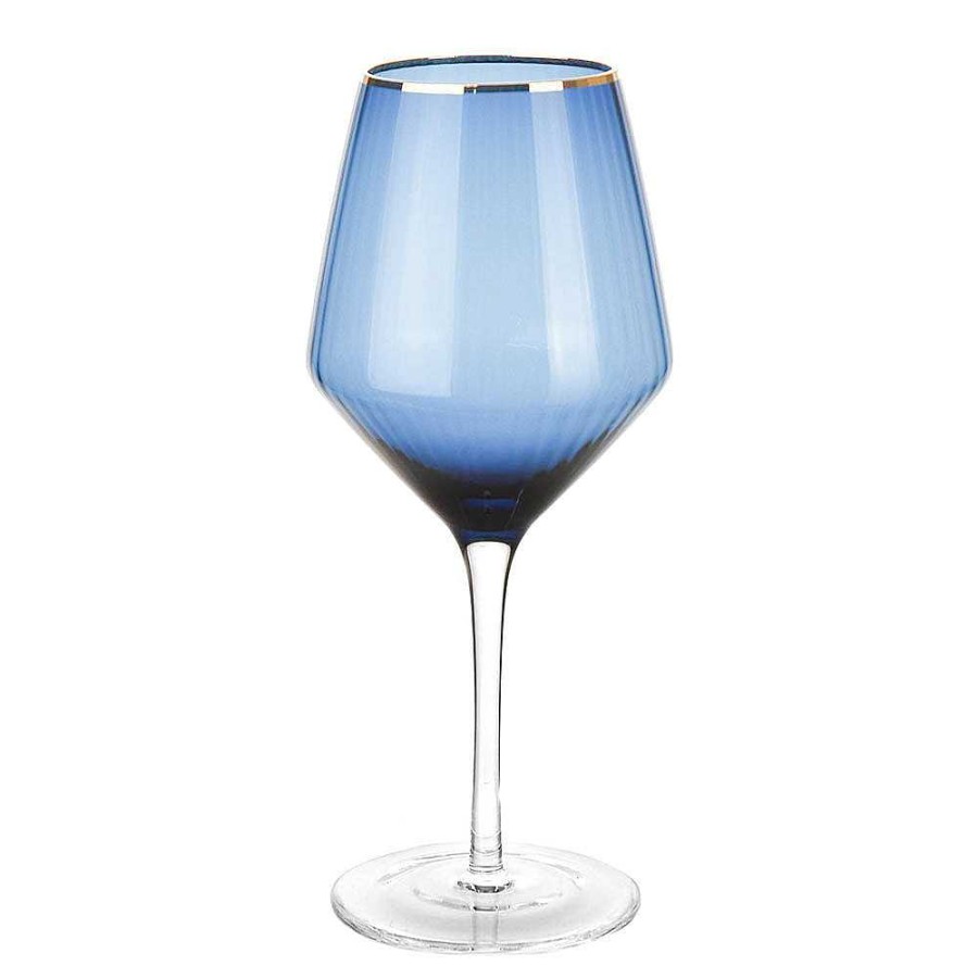 Wheel and Barrow Optic Wine Glass Navy With Gold Rim 720Ml | Wine