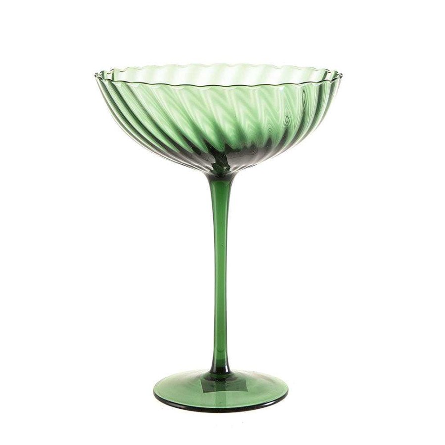 Wheel and Barrow Swirl Coupe Glass Emerald Green 420Ml | Wine