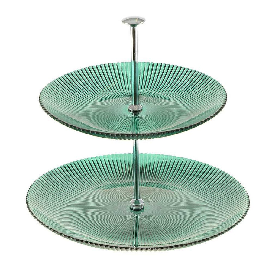 Wheel and Barrow Cake Stand 2 Tier Green With Silver Stem | Cake Stands, Tiered Stands & Servers