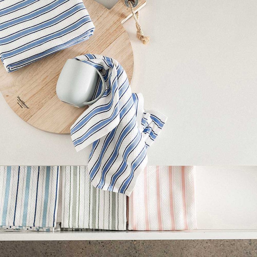 Wheel and Barrow Tea Towel Set/4 Pink & White Stripe | Tea Towels