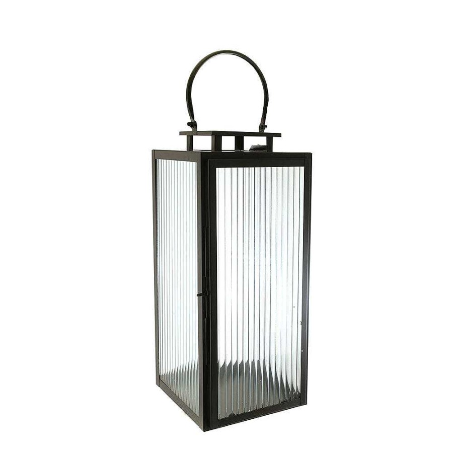 Wheel and Barrow Lantern Rectangle Steel Matte Black Medium 40X18Cm | Lanterns & Hurricanes