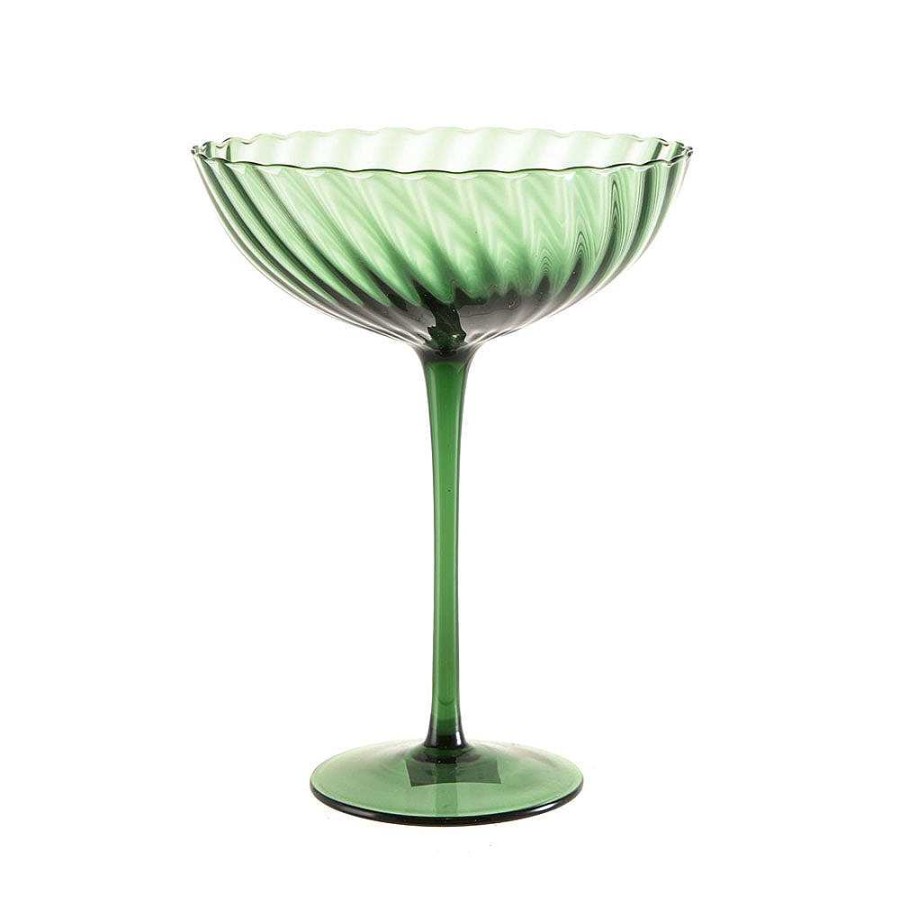 Wheel and Barrow Swirl Coupe Glass Emerald Green 420Ml | Champagne