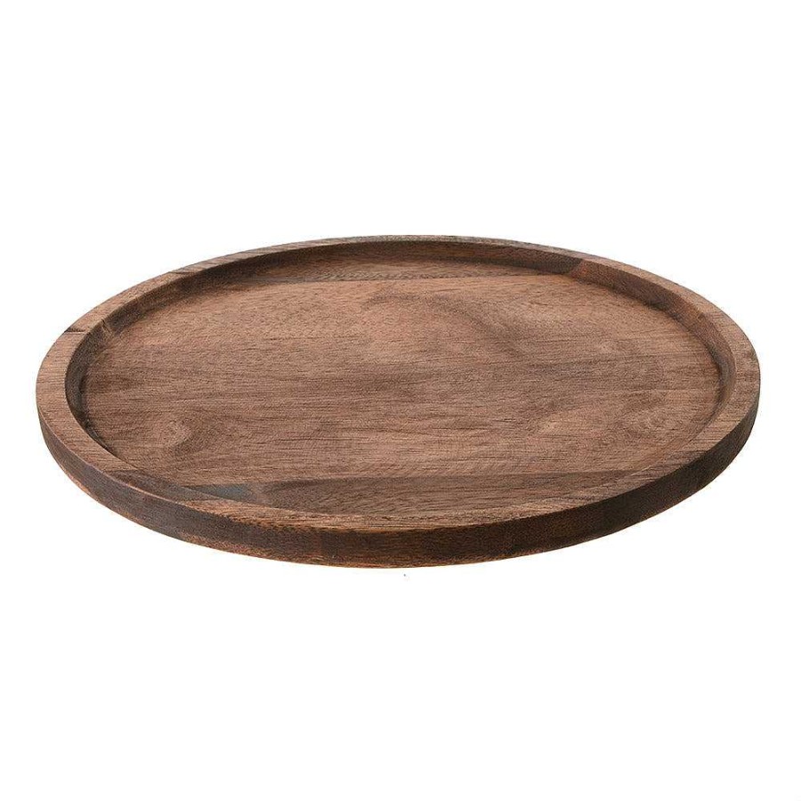 Wheel and Barrow Acacia Wood Tray Round 33Cm Dark Brown | Wine & Cheese Tasting