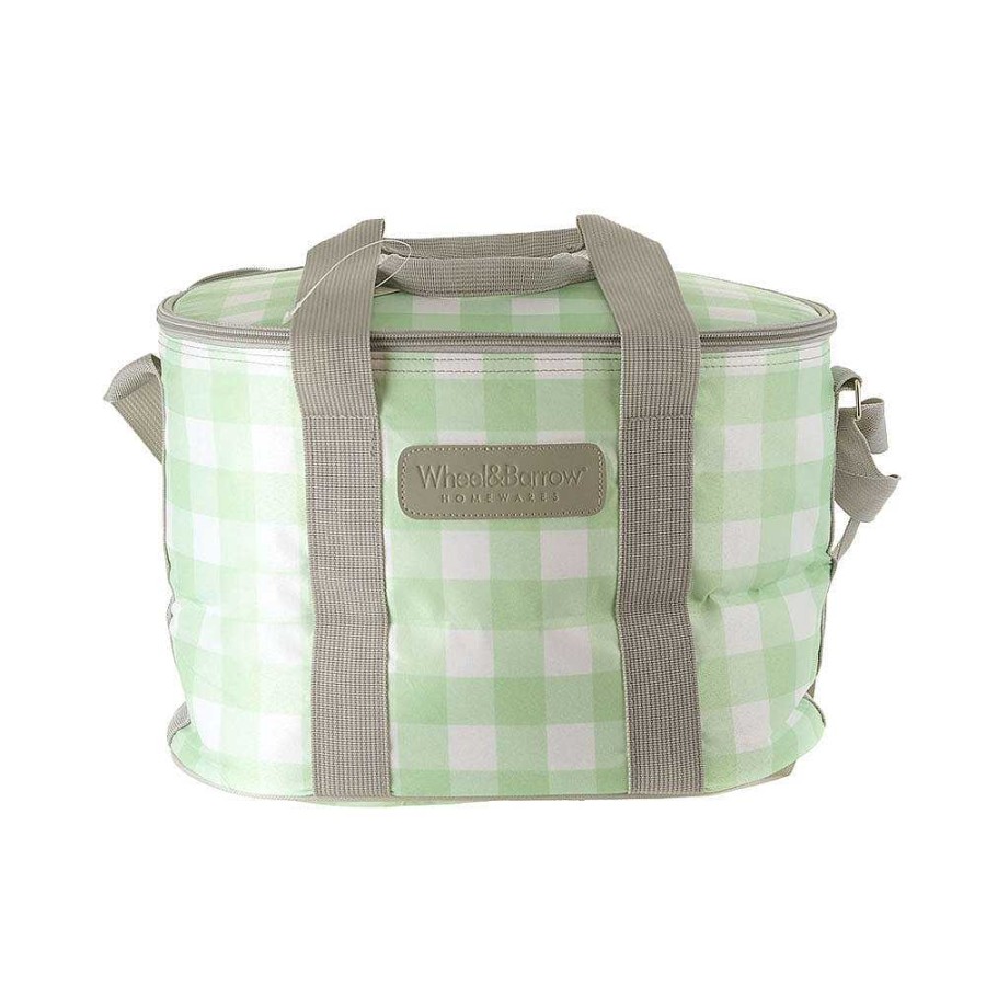 Wheel and Barrow Picnic Cooler Bag Green Gingham | Picnic Basket & Blankets