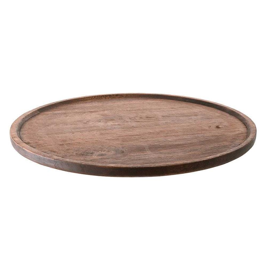 Wheel and Barrow Acacia Wood Tray Round 48Cm Dark Brown | Bar Trays