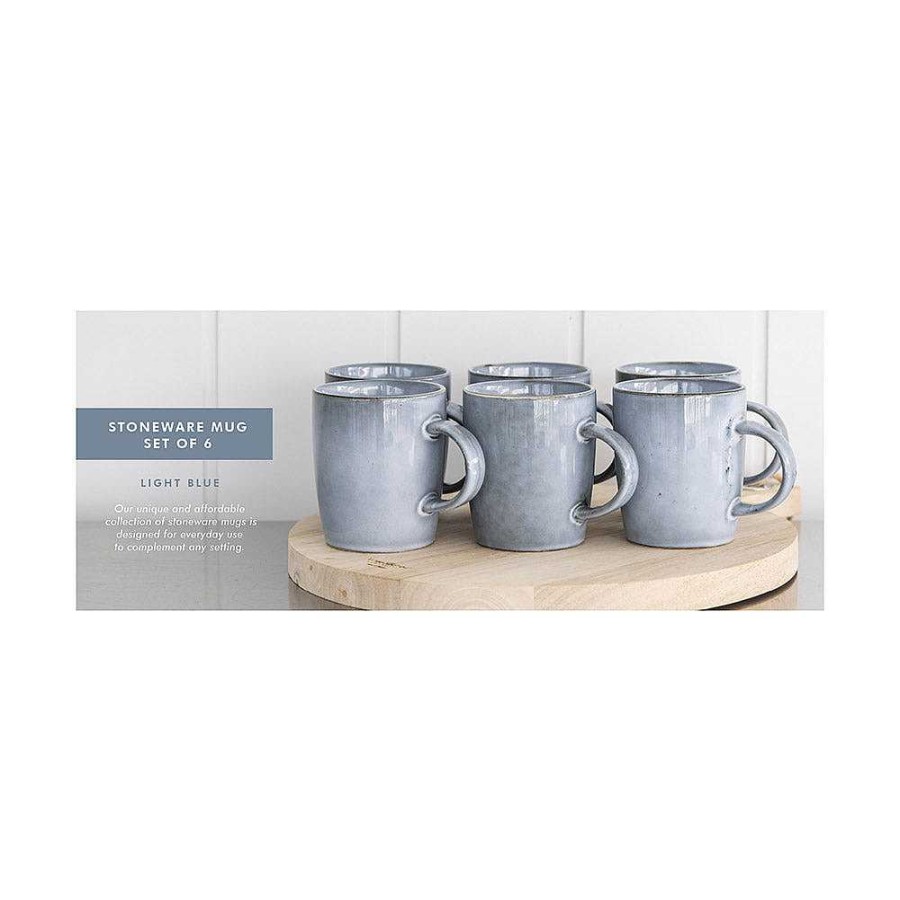 Wheel and Barrow Stoneware Mug Set/6 Light Blue | Stoneware