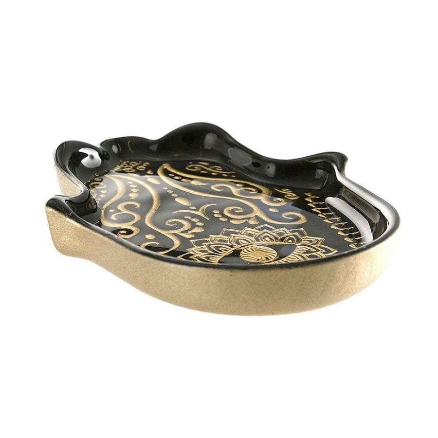 Wheel and Barrow Hamsa Plate Black & Gold Metallic 21X17X3Cm | Condiments