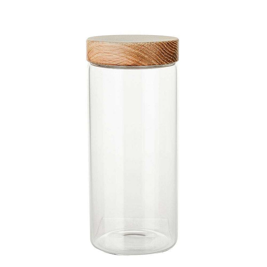 Wheel and Barrow Glass Storage Jar With Oak Wood Lid 1.3L Litres X Large | Kitchen Storage