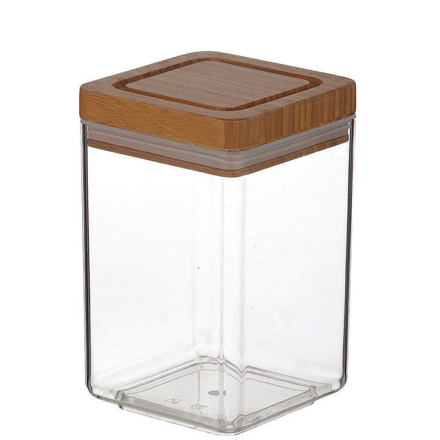 Wheel and Barrow Acrylic Canister Square With Bamboo Lid 1.4L | Home Storage