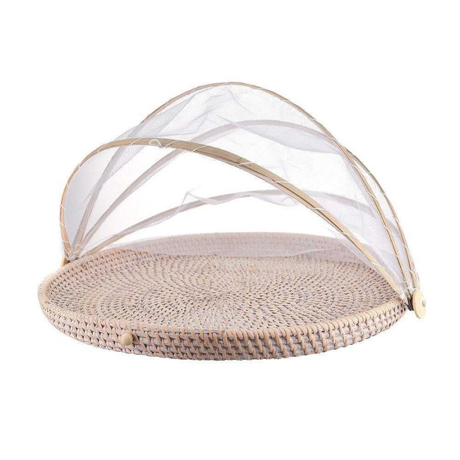 Wheel and Barrow Mesh Food Cover Rattan Base 45Cm | Trays & Food Covers