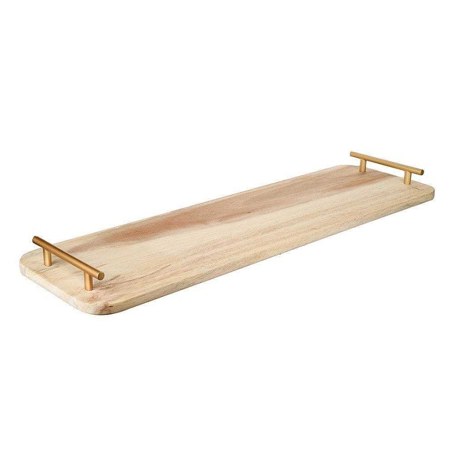 Wheel and Barrow Board Rectangle Acacia With Brass Handle 65X20Cm | Wooden Boards