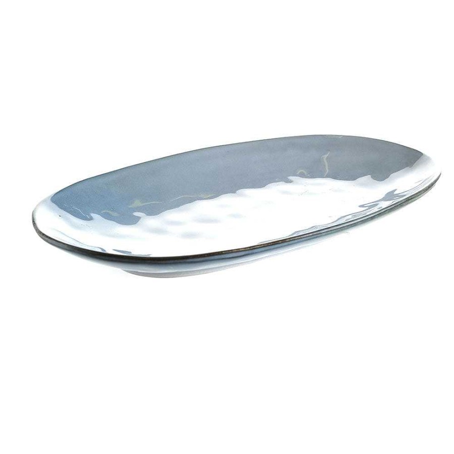 Wheel and Barrow Stoneware Platter Oval Light Blue 37X23Cm | Serving Platters