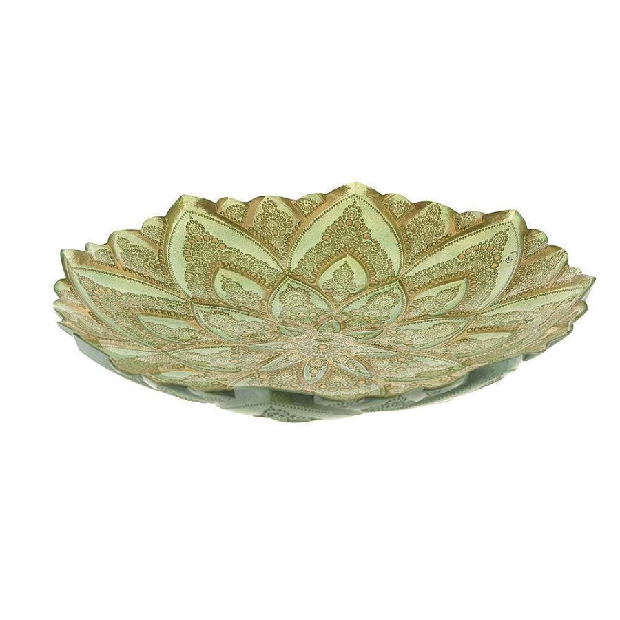 Wheel and Barrow Mandala Gold And Mint Serving Bowl 41Cm | Trays