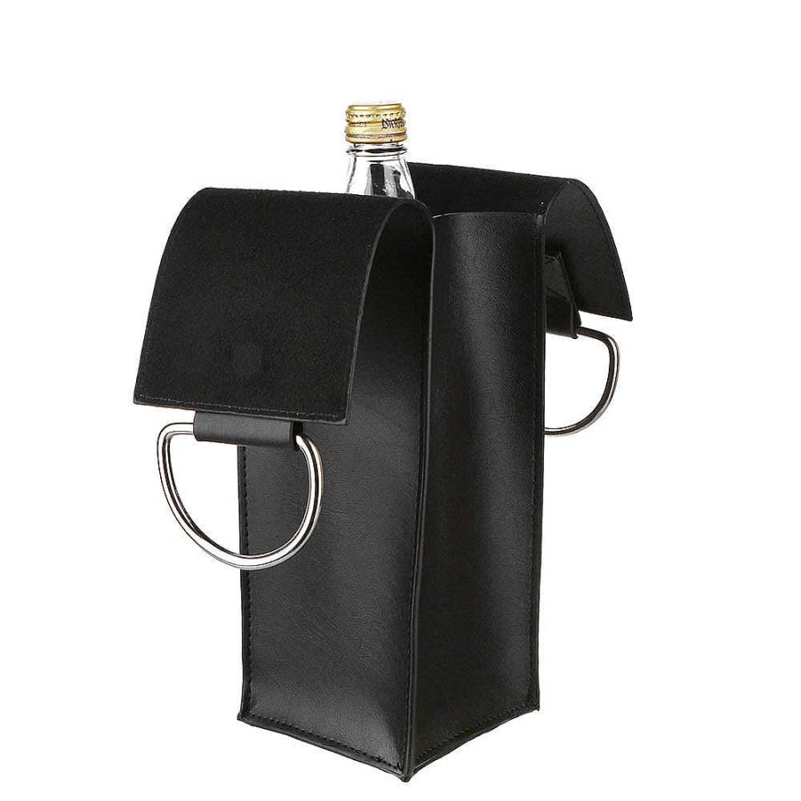 Wheel and Barrow Wine Carrier Leatherette For 1 Bottle Black With Handle | Wine