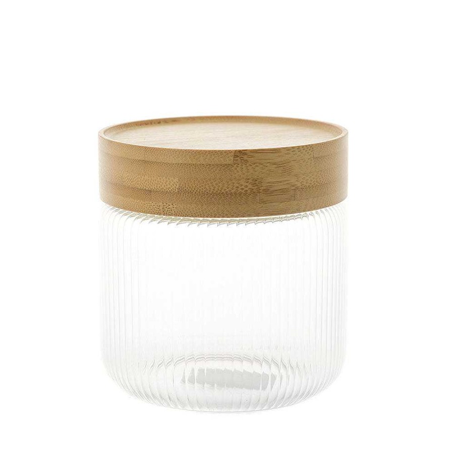 Wheel and Barrow Storage Canister Ribbed Glass 500Ml | Kitchen Storage