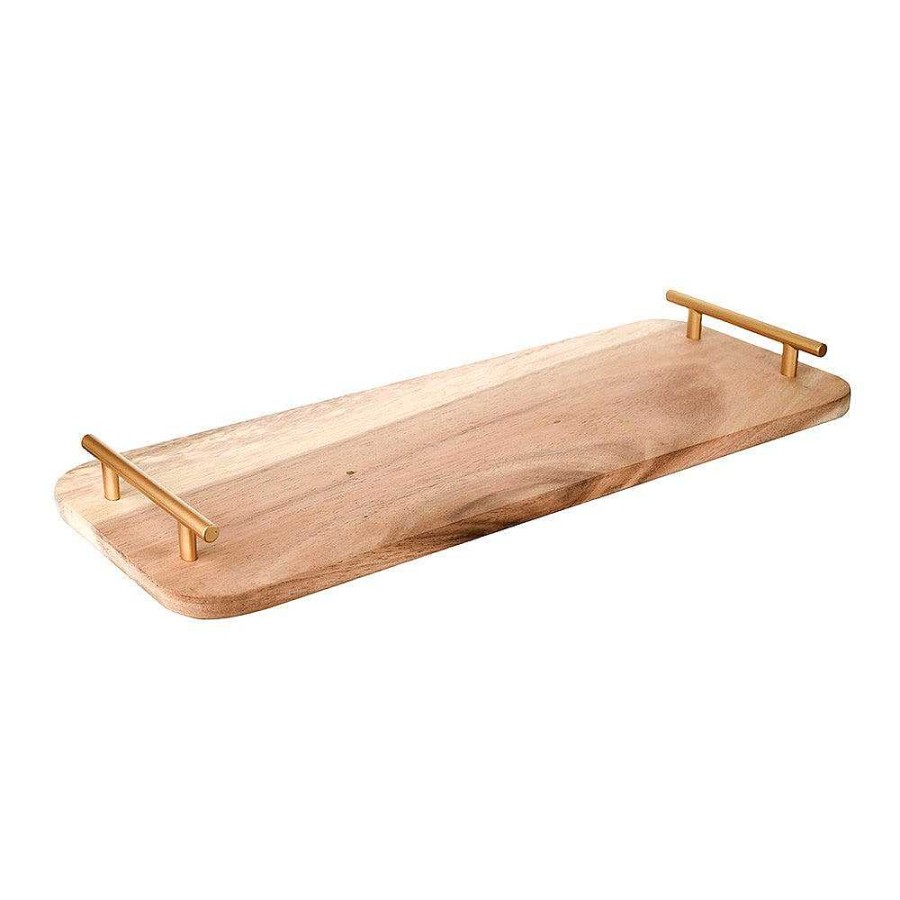 Wheel and Barrow Acacia Wood Board Rectangle With Brass Handle 50X20Cm | Wooden Boards