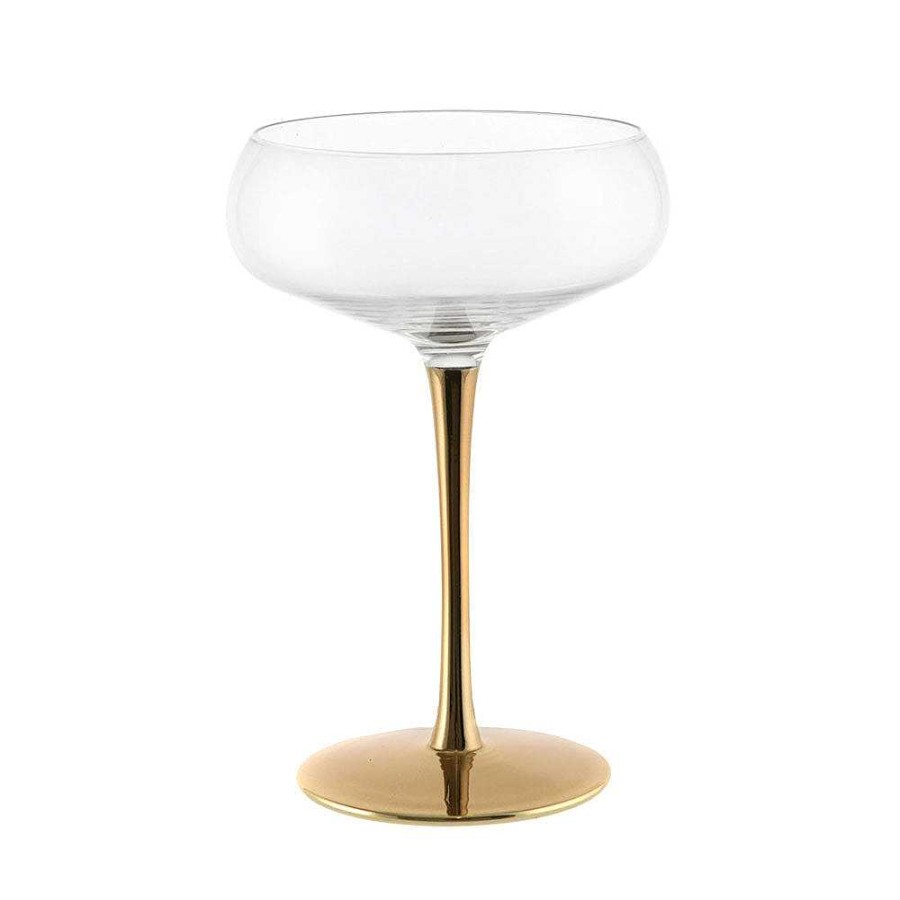 Wheel and Barrow Coupe Glass Gold Stem 240Ml | Gold Barware