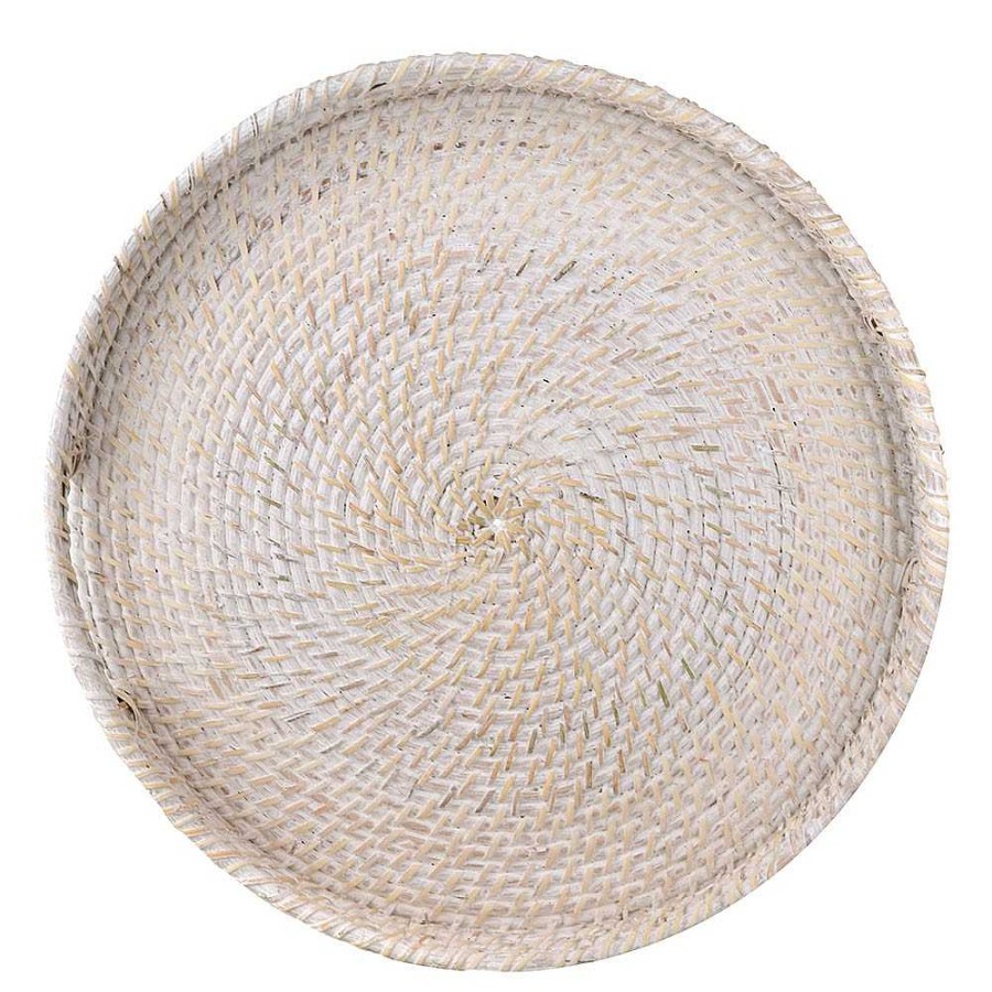 Wheel and Barrow Rattan Tray White Wash Large 45X8Cm | Home Storage