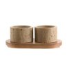 Wheel and Barrow Condiment Set Beige Travertine With Acacia Wood 19X10Cm | Condiments