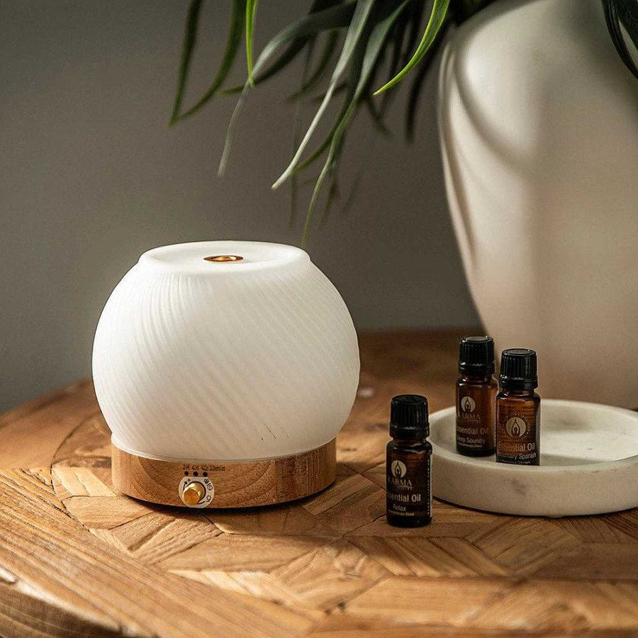 Wheel and Barrow Ultrasonic Diffuser Ribbed Glass & Wood | Ultrasonic Diffusers & Essential Oils