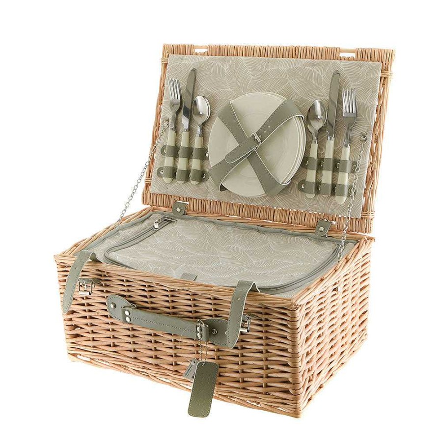 Wheel and Barrow Picnic Basket 4 Person Leaf Print | Picnic Basket & Blankets