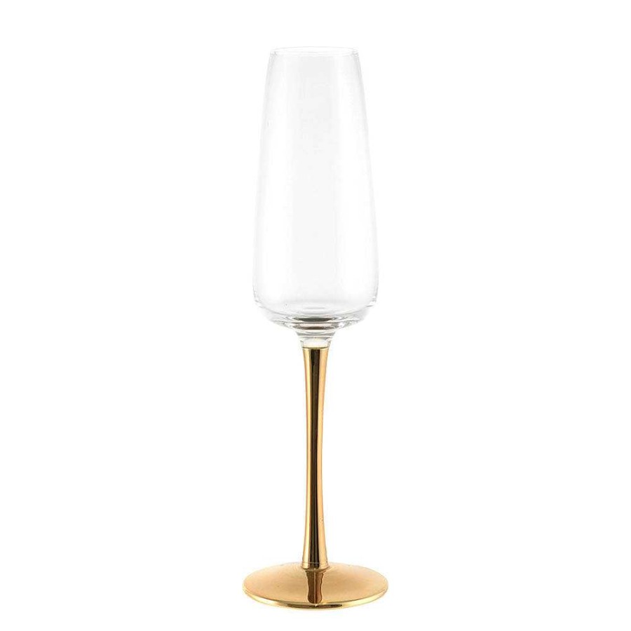 Wheel and Barrow Champagne Flute Gold Stem 220Ml | Metallic Stem