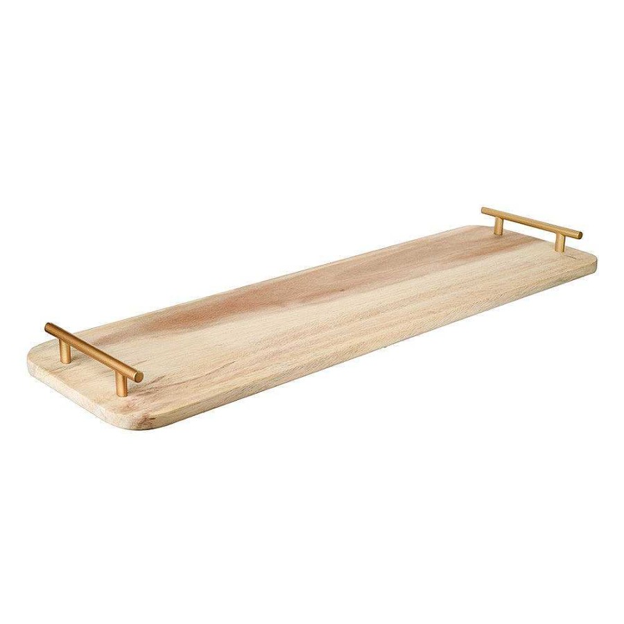 Wheel and Barrow Board Rectangle Acacia With Brass Handle 65X20Cm | Wine & Cheese Tasting