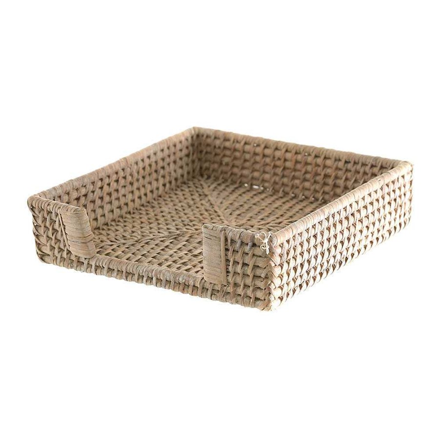 Wheel and Barrow Rattan Napkin Holder White Wash | Napkin Rings