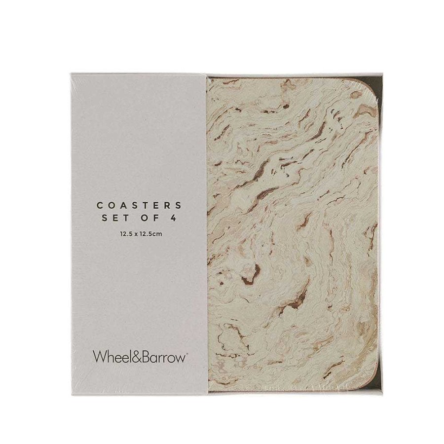 Wheel and Barrow Cork Backed Coaster Square Set/4 Travertine Set 12.5Cm | Coasters