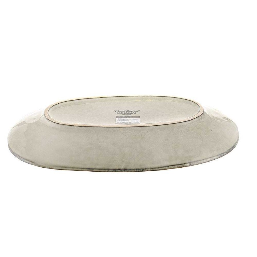 Wheel and Barrow Stoneware Platter Oval Olive Green 37X23Cm | Stoneware Olive Green