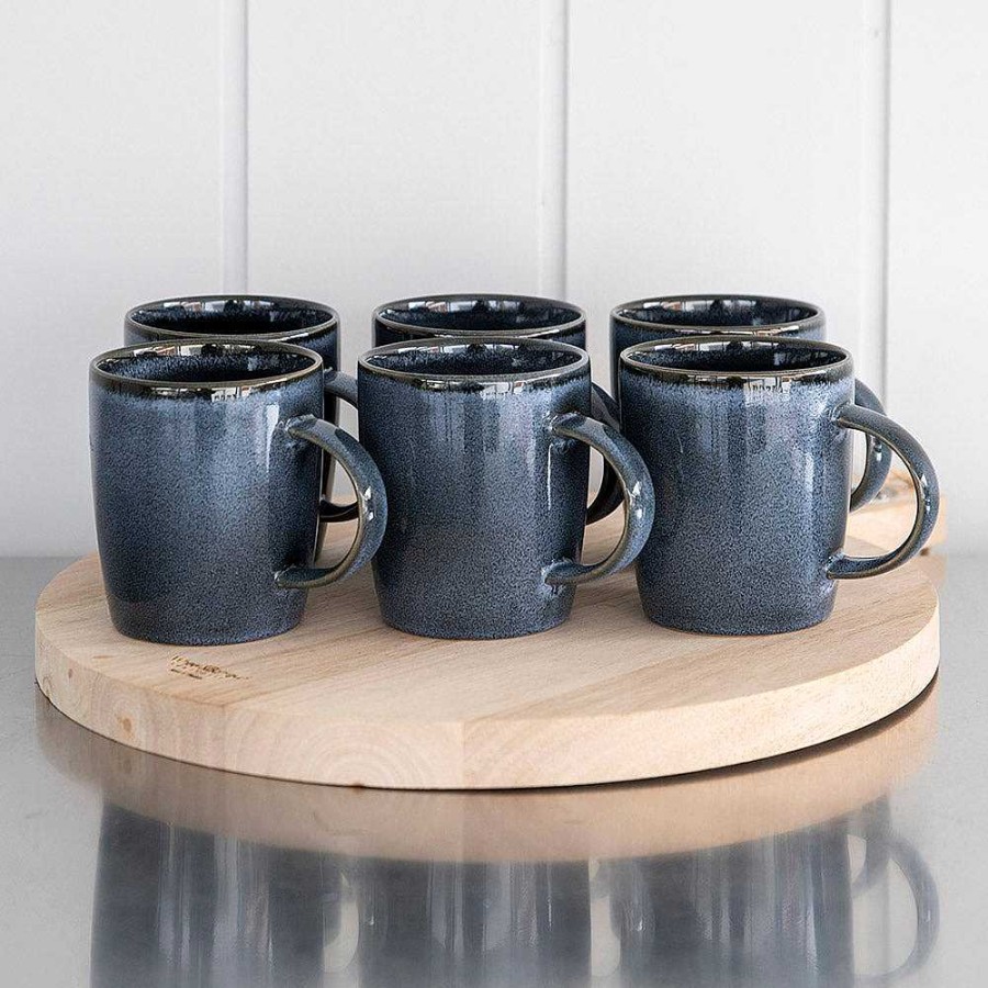 Wheel and Barrow Stoneware Mug Set/6 Mediterranean Blue | Stoneware Olive Green