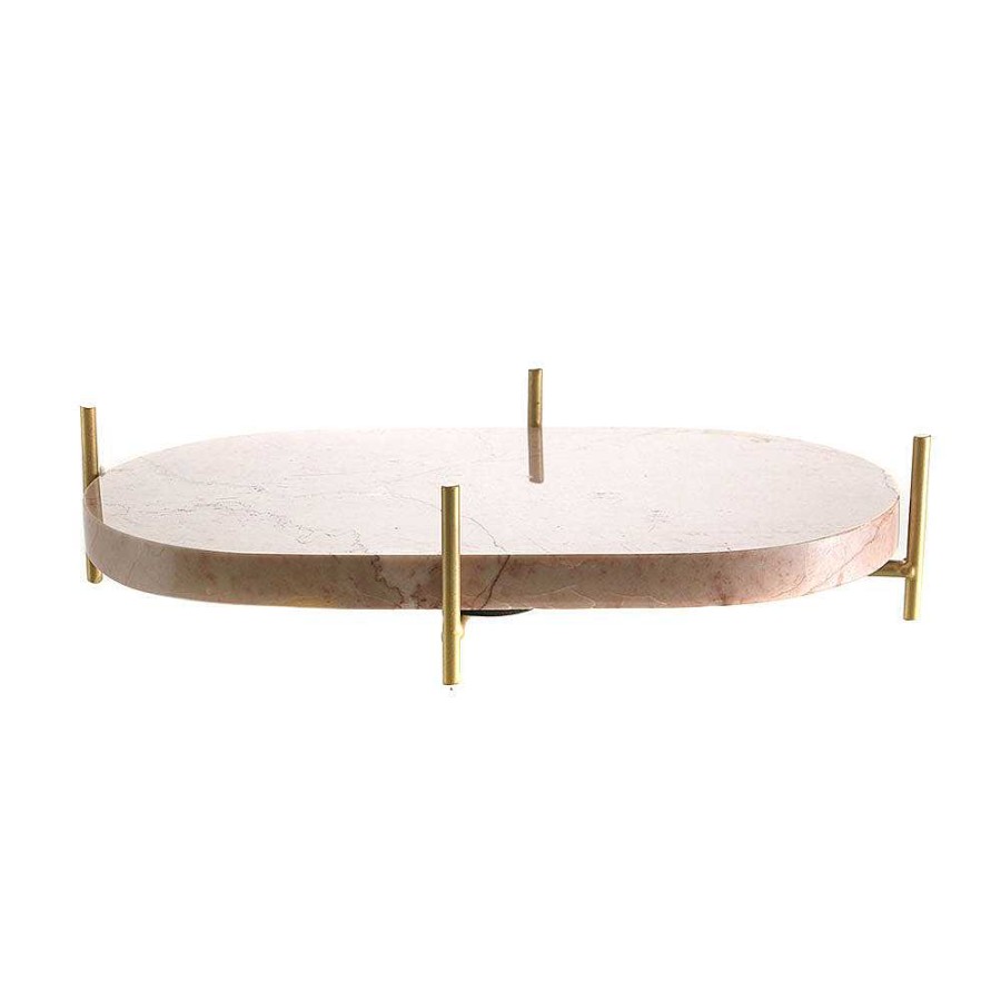 Wheel and Barrow Pink Marble Platter On Gold Stand 30X18X7Cm | Serving Platters