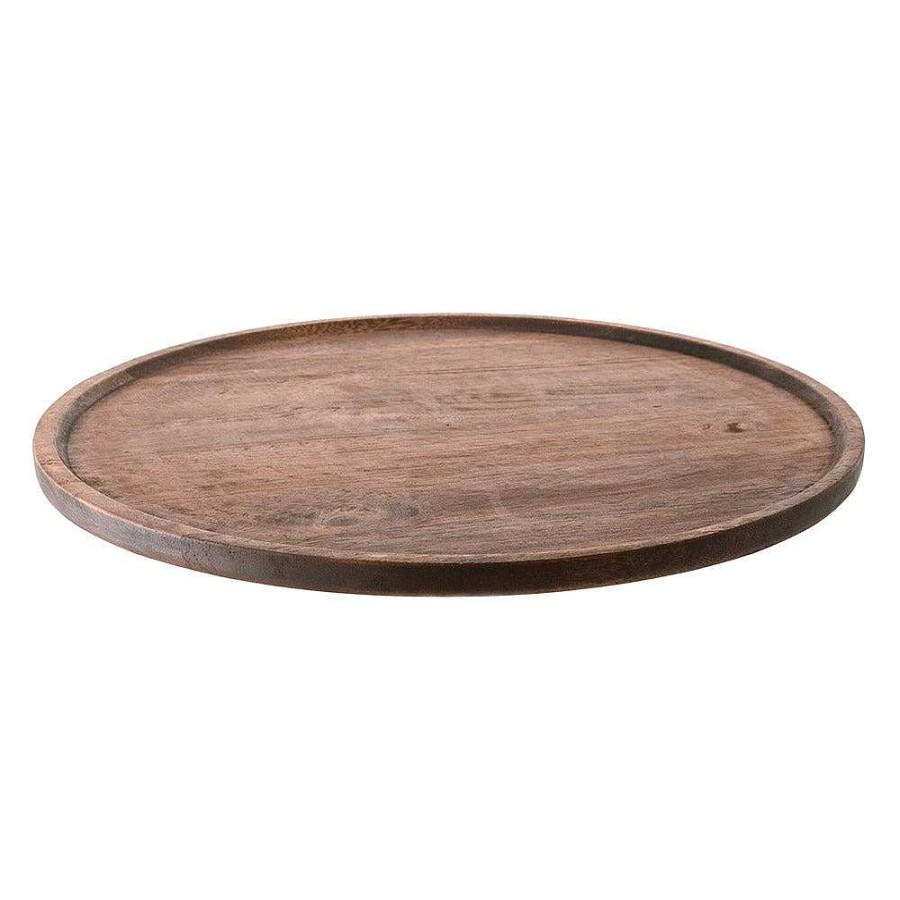 Wheel and Barrow Acacia Wood Tray Round 48Cm Dark Brown | Trays