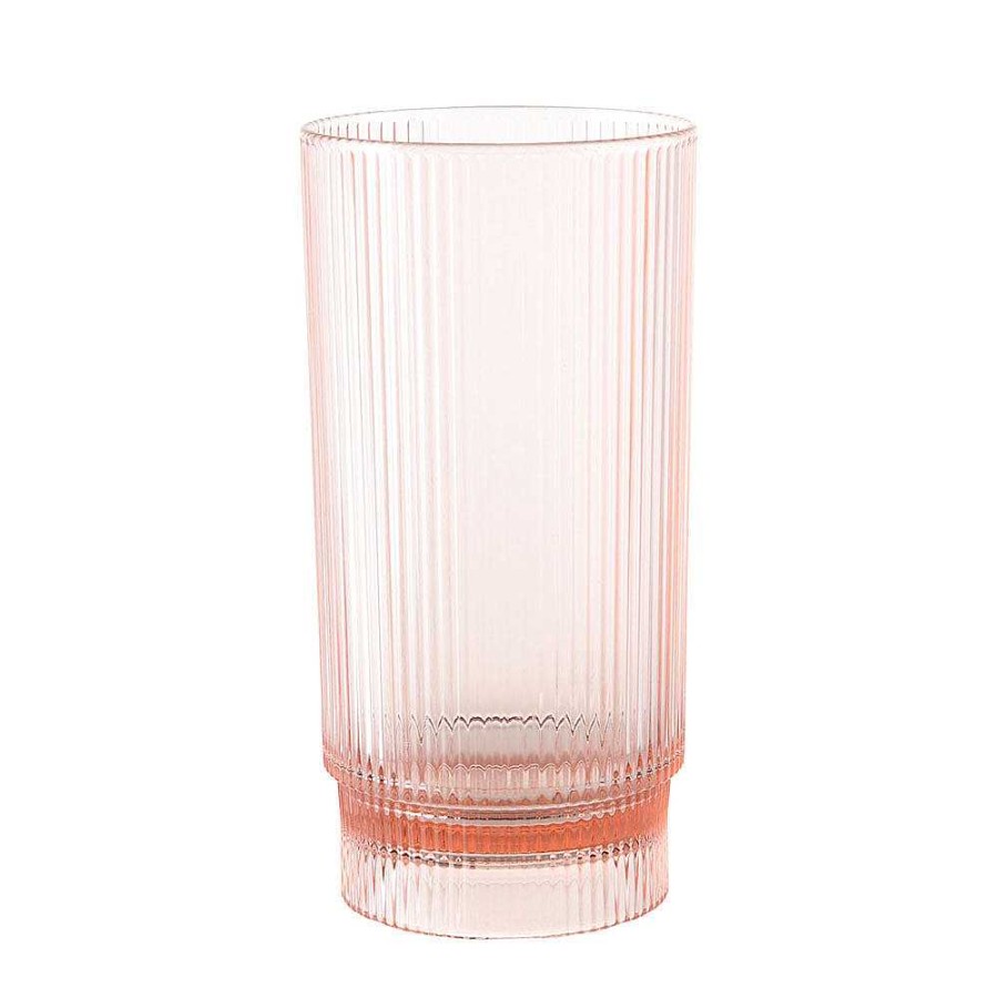 Wheel and Barrow Acrylic Ribbed Hi Ball Glass Pink 410Ml | Outdoor Servingware