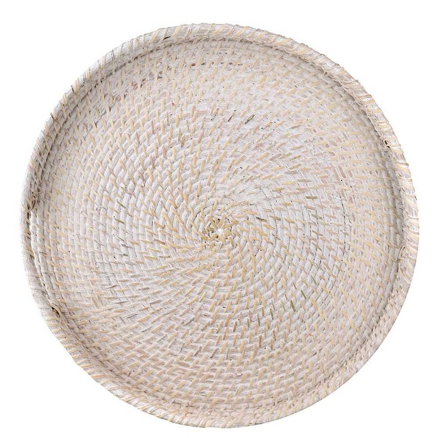 Wheel and Barrow Rattan Tray White Wash Large 45X8Cm | Blue Splash